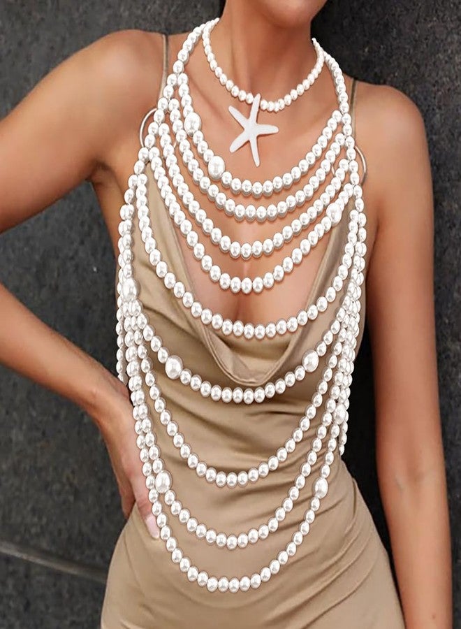Bmirth Pearl Body Jewelry Seashell Body Chain Top Seashell Long Pearls Necklace Body Chain Summer Beach Body Accessories for Women (Pearl shoulder chain) - Image 4
