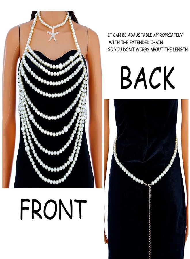 Bmirth Pearl Body Jewelry Seashell Body Chain Top Seashell Long Pearls Necklace Body Chain Summer Beach Body Accessories for Women (Pearl shoulder chain) - Image 5
