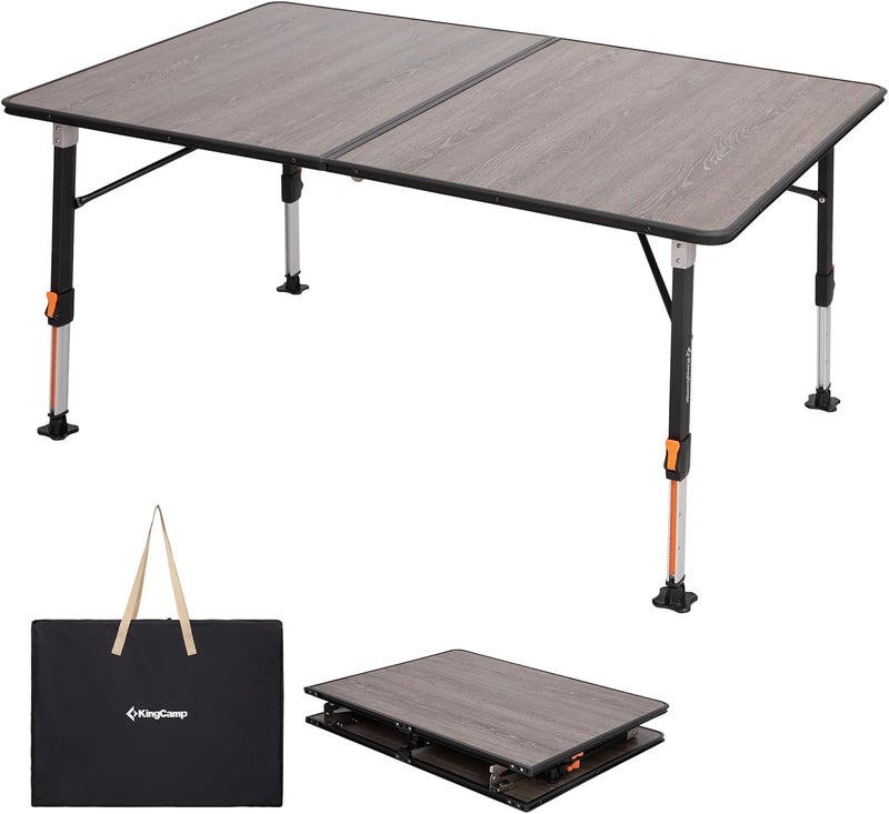 KingCamp Folding Glass Fiber Camping Table, Portable Camp Table with Adjustable Height Aluminum Legs & Carry Bag for Outdoor, Picnic, Beach, Party, Indoor, Use for 4-6 People - Image 1