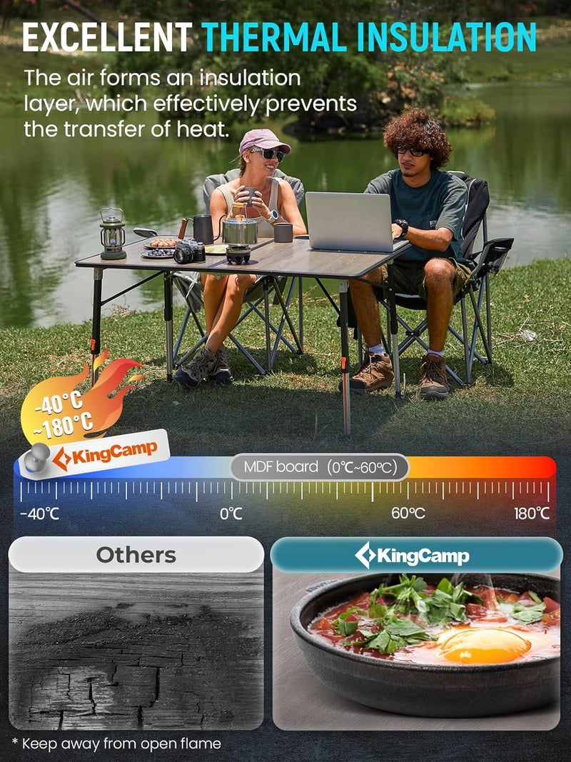 KingCamp Folding Glass Fiber Camping Table, Portable Camp Table with Adjustable Height Aluminum Legs & Carry Bag for Outdoor, Picnic, Beach, Party, Indoor, Use for 4-6 People - Image 5