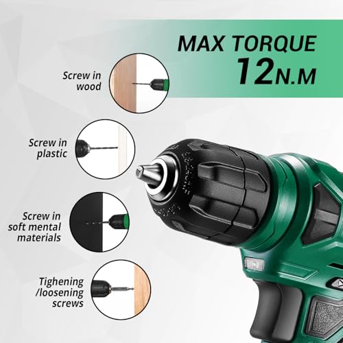 DEKOPRO Tool Kit: 8V Cordless Drill, Home Toolbox with storage case, Hand Tool set for Home Repairs 126 Piece, Green - Image 5