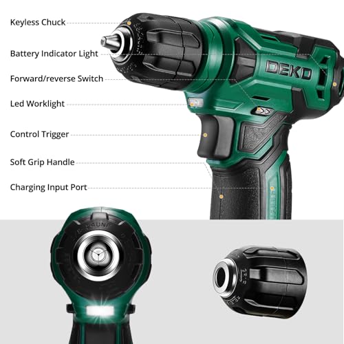 DEKOPRO Tool Kit: 8V Cordless Drill, Home Toolbox with storage case, Hand Tool set for Home Repairs 126 Piece, Green - Image 4