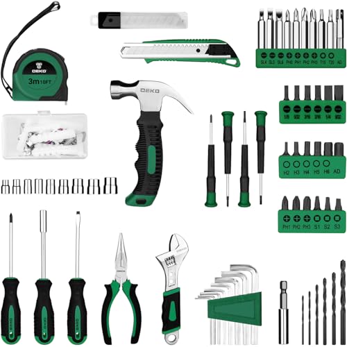 DEKOPRO Tool Kit: 8V Cordless Drill, Home Toolbox with storage case, Hand Tool set for Home Repairs 126 Piece, Green - Image 3