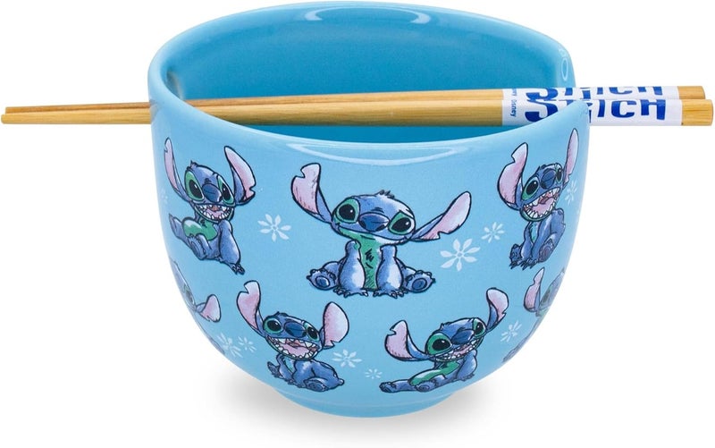 Silver Buffalo Disney Lilo  Stitch Japanese Ceramic Dinnerware Set  Includes 20Ounce Ramen Noodle Bowl and Wooden Chopsticks - Image 1