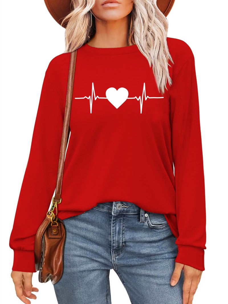 CAZYCHILD Valentines Day Women Shirt : Love Heart Graphic Long Sleeve Valentine Pullover Tops Casual Valentines Gifts - Image 1