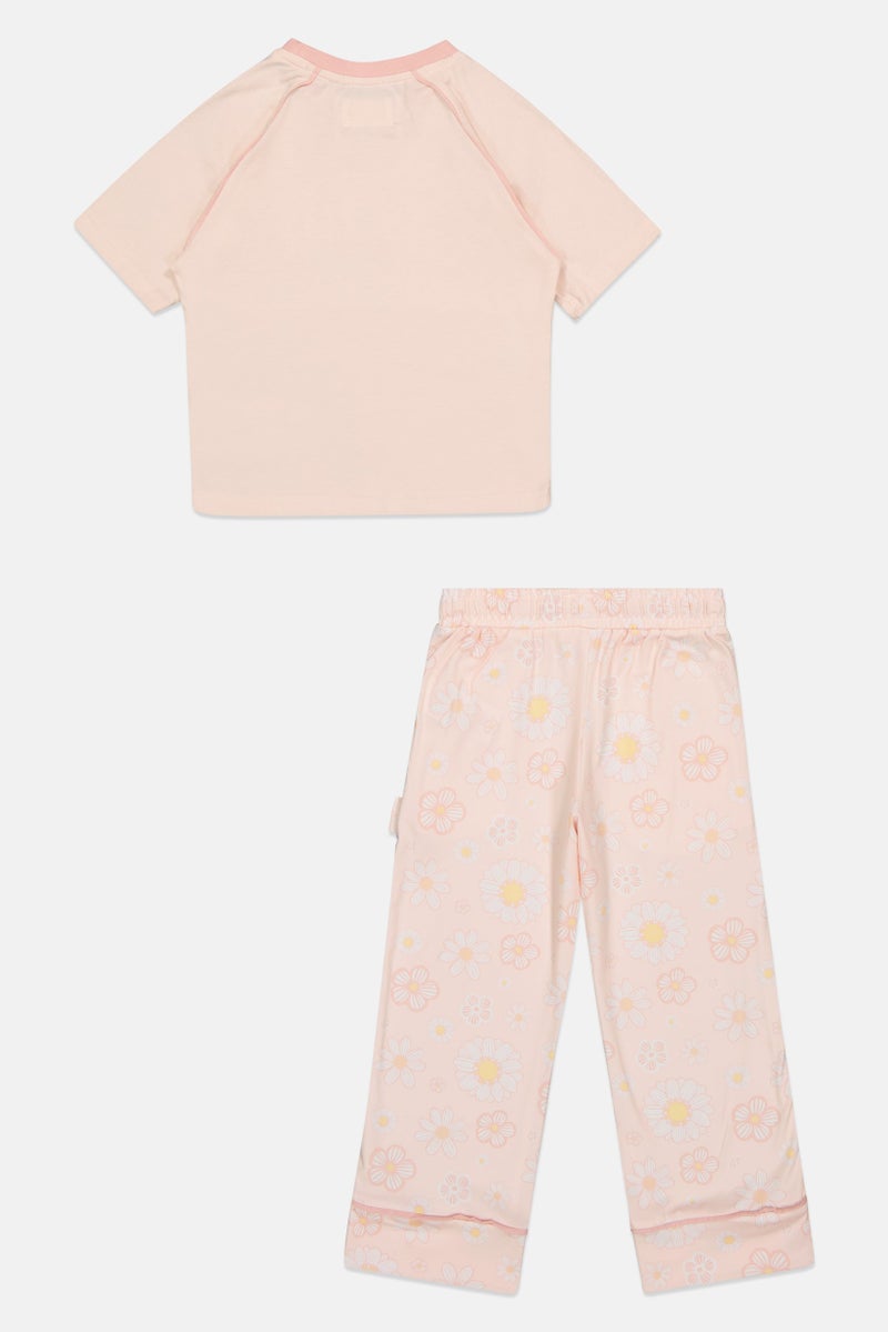 Fudo Lounge By Fudo Toddlers Girl 2 Pieces Embroidered Logo Top And Pants Pyjama Set, Multicolor - Image 3