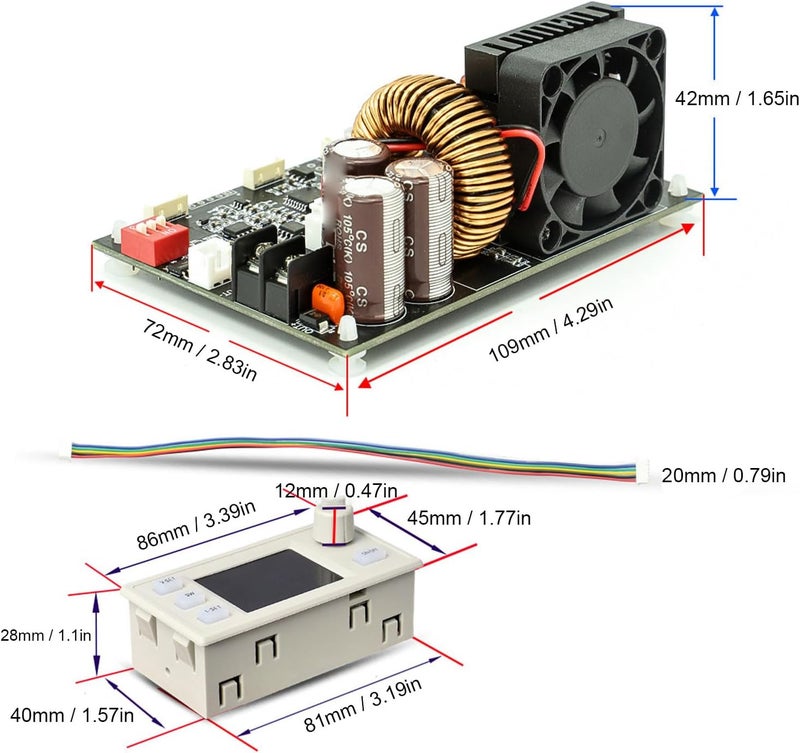 Eujgoov CNC DC Regulated Power Supply, Voltage Reducing Module 20A 1200W, Compact Variable Source for LED Driver with Digital Display - Image 3