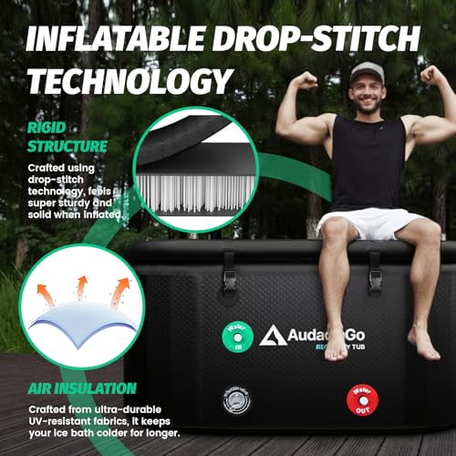 AudaciaGo XXL Ice Bath Tub for Athletes, Compatible with Water Chillers, 216-Gallon Inflatable Cold Plunge Tub with Insulated Lid, Thermometer, Water-Absorbent Mat, Portable for Outdoor & Indoor Recovery - Image 3