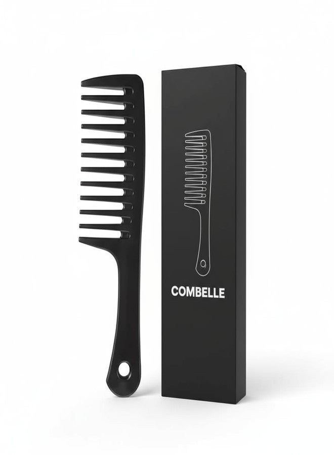 Combelle Professional Wide Tooth Detangling Comb for Women & Men | Durable Black Plastic Anti-Breakage Shampoo Comb | Smooth Rounded Teeth for Curly, Long, Thick & Wet Hair - Image 1