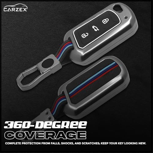 Carzex® Car Key Cover Compatible with Mahindra Scorpio N, 3XO, XUV 300, Bolero, TUV 300, XUV 700, XUV 400, Thar, Roxx – 3 Smart Button Metal-Silicone TPU Protective Shell with Keychain (Black) - Image 3