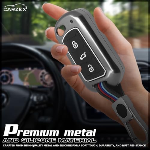 Carzex® Car Key Cover Compatible with Mahindra Scorpio N, 3XO, XUV 300, Bolero, TUV 300, XUV 700, XUV 400, Thar, Roxx – 3 Smart Button Metal-Silicone TPU Protective Shell with Keychain (Black) - Image 2