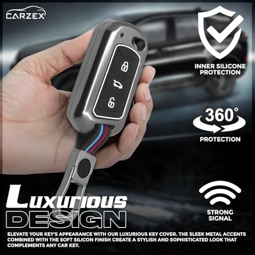 Carzex® Car Key Cover Compatible with Mahindra Scorpio N, 3XO, XUV 300, Bolero, TUV 300, XUV 700, XUV 400, Thar, Roxx – 3 Smart Button Metal-Silicone TPU Protective Shell with Keychain (Black) - Image 5