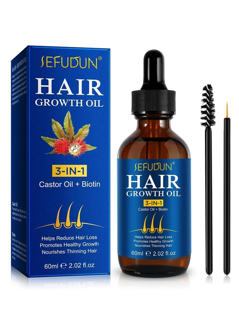 Sefudun Hair Growth Oil 60ml 3 in 1 Castor Oil with Biotin & 5% Minoxidil Hair Growth Oils Reduce Hairs Loss Nourishes Hydrating Prevent Breakage Dryness Split Ends Hairs Regrowth Serum  - Image 1