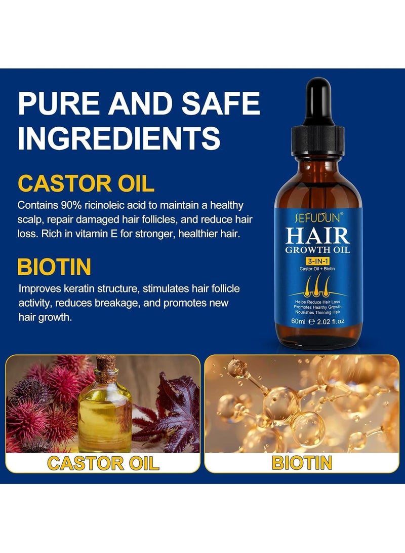 Sefudun Hair Growth Oil 60ml 3 in 1 Castor Oil with Biotin & 5% Minoxidil Hair Growth Oils Reduce Hairs Loss Nourishes Hydrating Prevent Breakage Dryness Split Ends Hairs Regrowth Serum  - Image 5