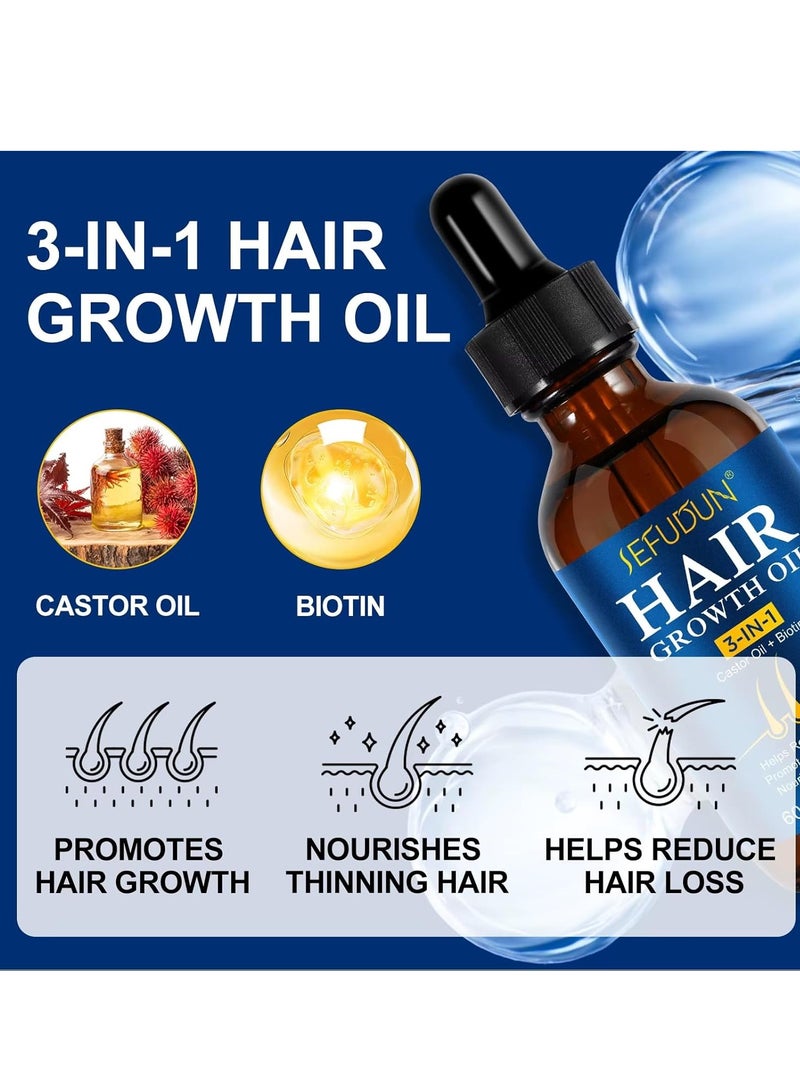 Sefudun Hair Growth Oil 60ml 3 in 1 Castor Oil with Biotin & 5% Minoxidil Hair Growth Oils Reduce Hairs Loss Nourishes Hydrating Prevent Breakage Dryness Split Ends Hairs Regrowth Serum  - Image 2