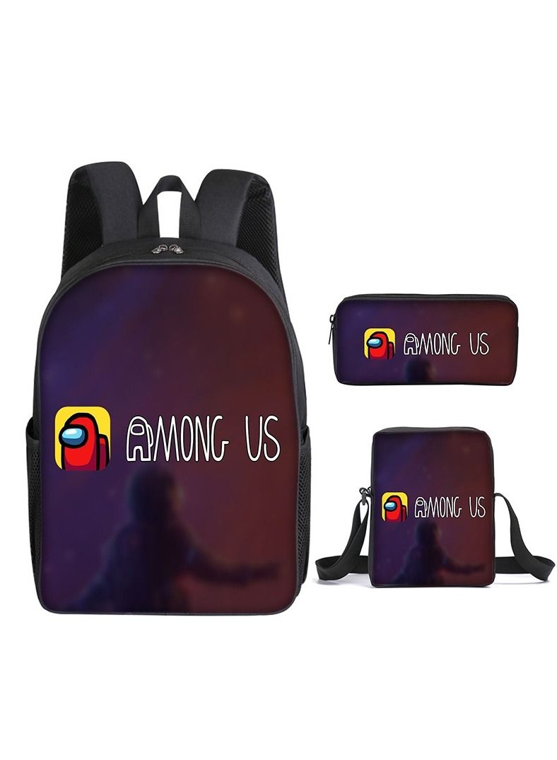 Y&D 3-Piece Among us 3D Print Insulated Lunch Backpack Set Multicolour