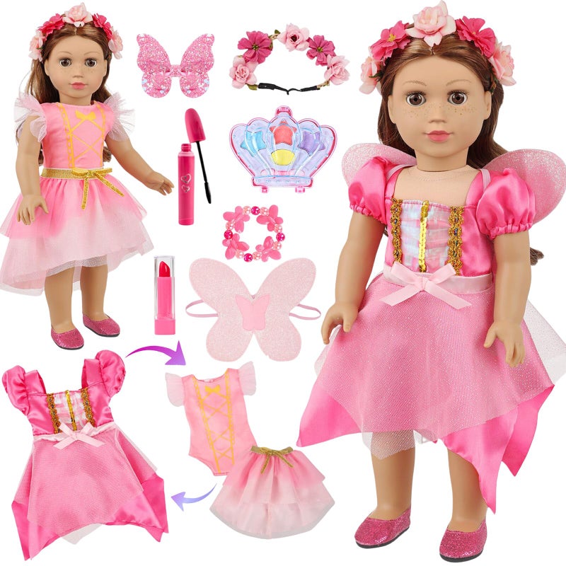DONTNO American 18 Inch Doll Makeup Accessories and Butterfly Fairy Theme SetIncluded 2 Pieces ClothesFlower Wreath HeadwearEyelash BrushEye ShadowBraceletButterfly Strap and Hair ClipNO Doll - Image 3