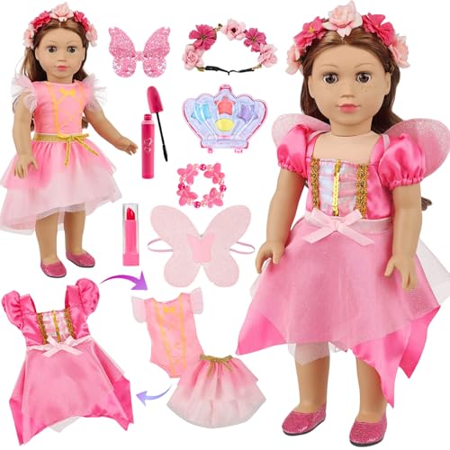 DONTNO American 18 Inch Doll Makeup Accessories and Butterfly Fairy Theme SetIncluded 2 Pieces ClothesFlower Wreath HeadwearEyelash BrushEye ShadowBraceletButterfly Strap and Hair ClipNO Doll - Image 1