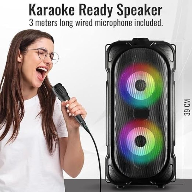 Fusion Party v2 40W Karaoke Bluetooth Speaker with 3M Wired Microphone, Dual Drivers, RGB Lights, USB/SD Card Playback Black (Renewed) - Image 2