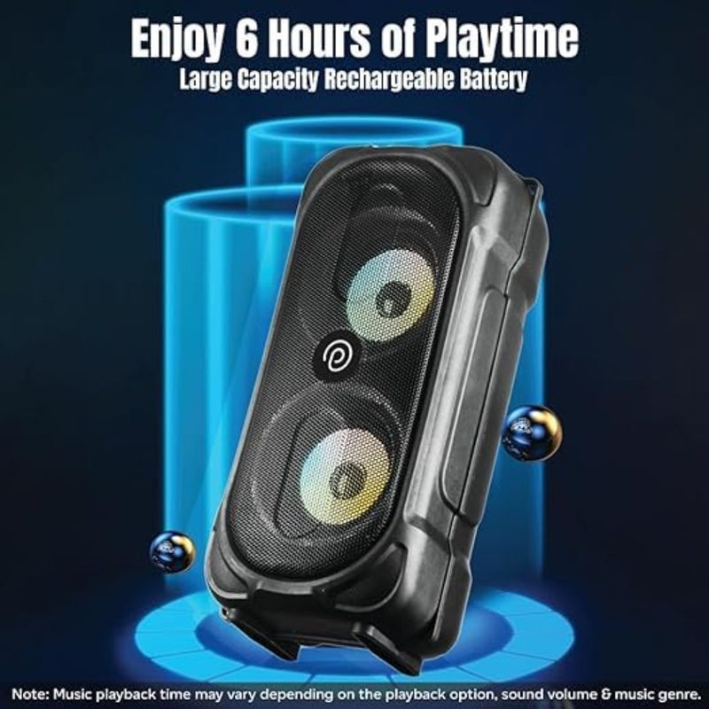 Fusion Party v2 40W Karaoke Bluetooth Speaker with 3M Wired Microphone, Dual Drivers, RGB Lights, USB/SD Card Playback Black (Renewed) - Image 5