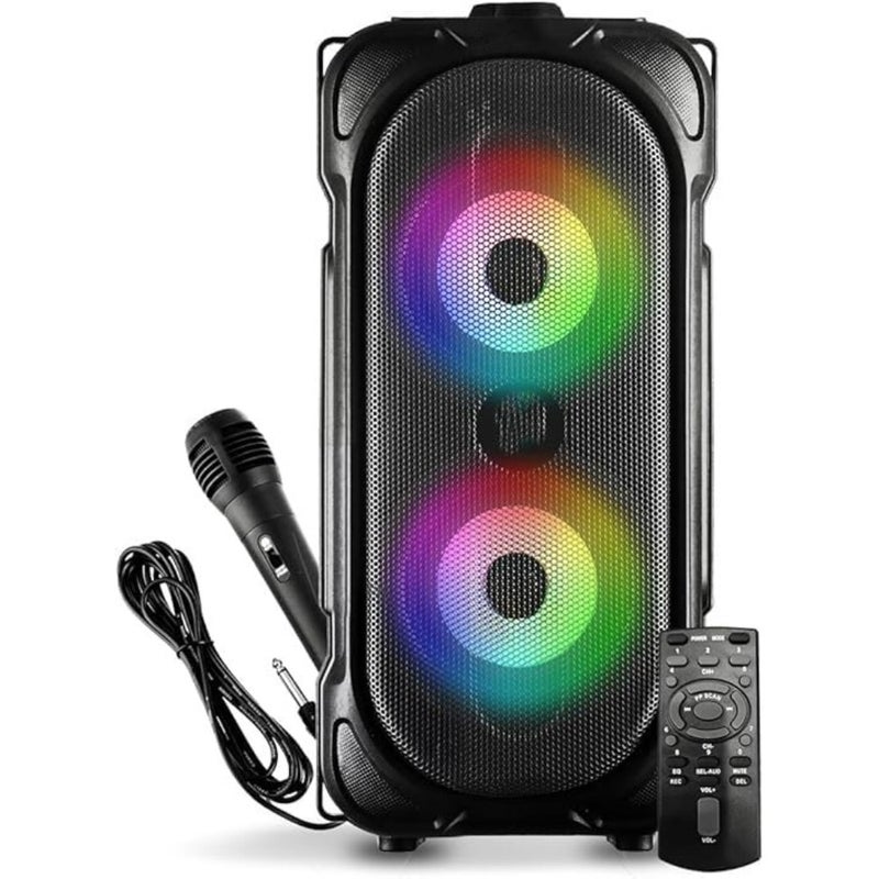 Fusion Party v2 40W Karaoke Bluetooth Speaker with 3M Wired Microphone, Dual Drivers, RGB Lights, USB/SD Card Playback Black (Renewed) - Image 1