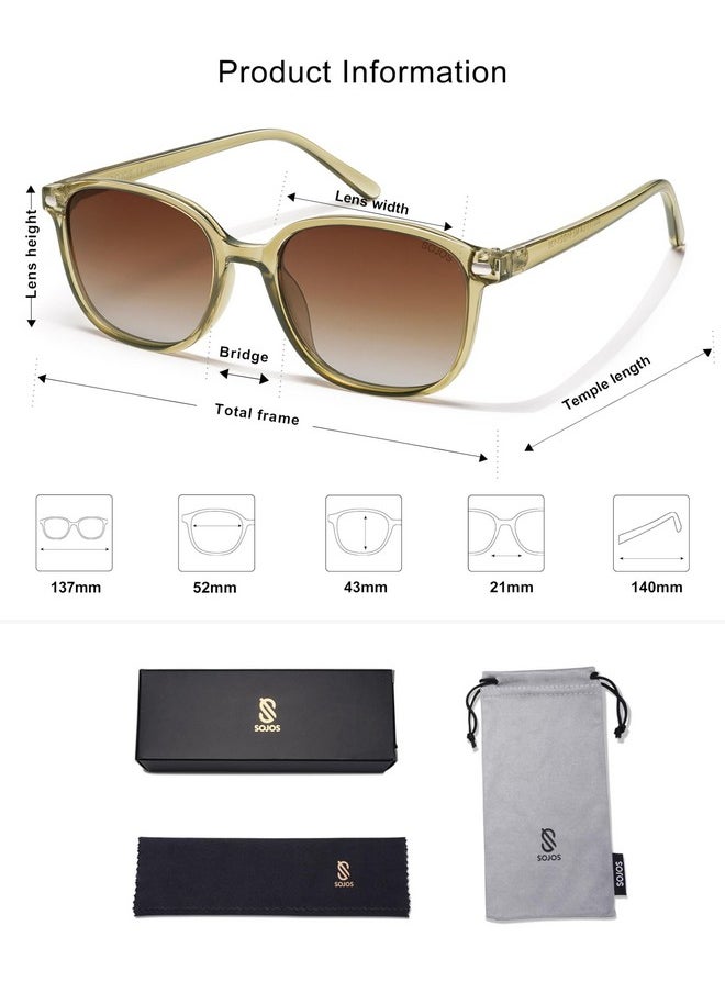 Sojos Retro Square Polarized Sunglasses For Women Men Trendy Classic Uv Protection Unisex Sunnies Sj2171, Olive Green Frame/Brown Grading Lens  - Image 5