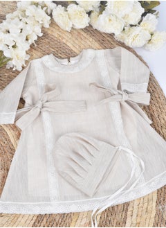 FUN MOMENT Newborn Dress with Gift Box and Hat Made of Linen Fabric  - Image 1