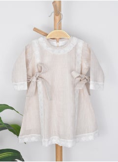 FUN MOMENT Newborn Dress with Gift Box and Hat Made of Linen Fabric  - Image 4