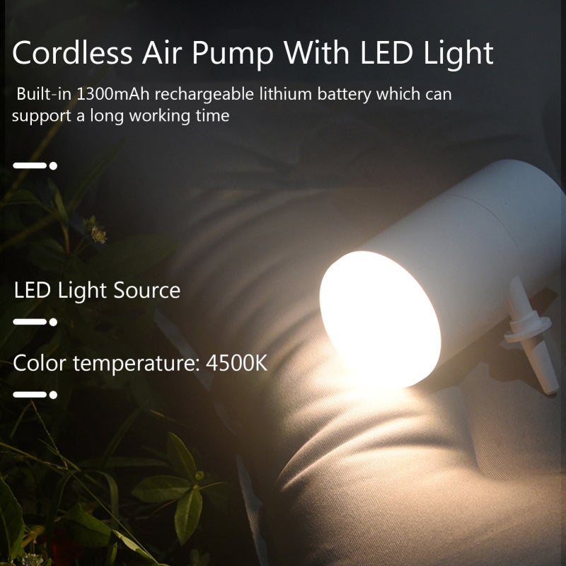 Electric Pump: 1300mAh Rechargeable Lithium Battery, Quick Inflation Deflation - LED Emergency Light, 3 Versatile Nozzles for Indoor Outdoor Use - Image 5