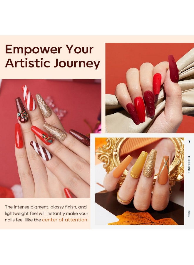 modelones 12 Pcs Acrylic Powder Set Maple Leaf Collection Acrylic Nail Powder Gold Red Orange Brown Professional Nail Extension Carving French Kit Halloween Thanksgiving Gifts For Girls - Image 2