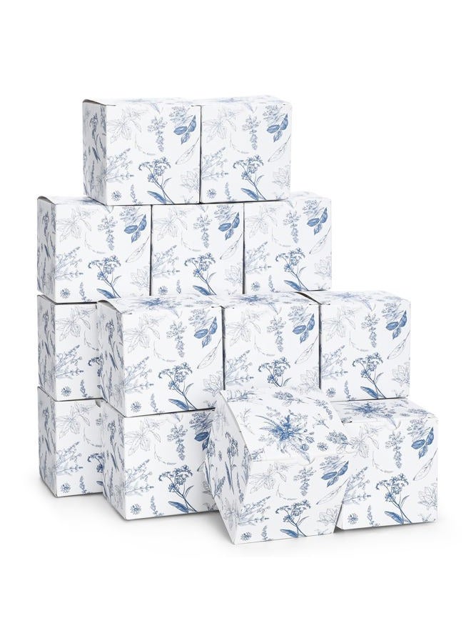 TecUnite 50 Pcs 3x3x3'' Blue Floral Paper Gift Boxes Chinoiserie Floral Print Paper Gift Box Blue White Party Bag Hydrangea Branches Packaging Bag for Wedding Birthday Cardstock Shower Party Supply - Image 1