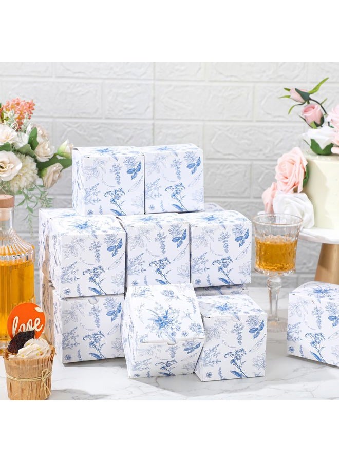 TecUnite 50 Pcs 3x3x3'' Blue Floral Paper Gift Boxes Chinoiserie Floral Print Paper Gift Box Blue White Party Bag Hydrangea Branches Packaging Bag for Wedding Birthday Cardstock Shower Party Supply - Image 3