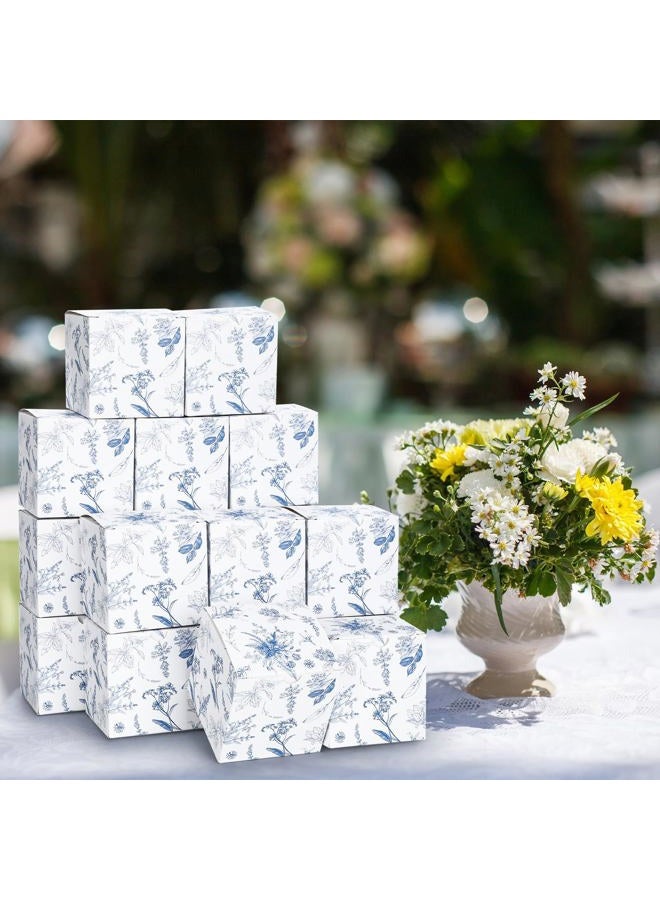 TecUnite 50 Pcs 3x3x3'' Blue Floral Paper Gift Boxes Chinoiserie Floral Print Paper Gift Box Blue White Party Bag Hydrangea Branches Packaging Bag for Wedding Birthday Cardstock Shower Party Supply - Image 4