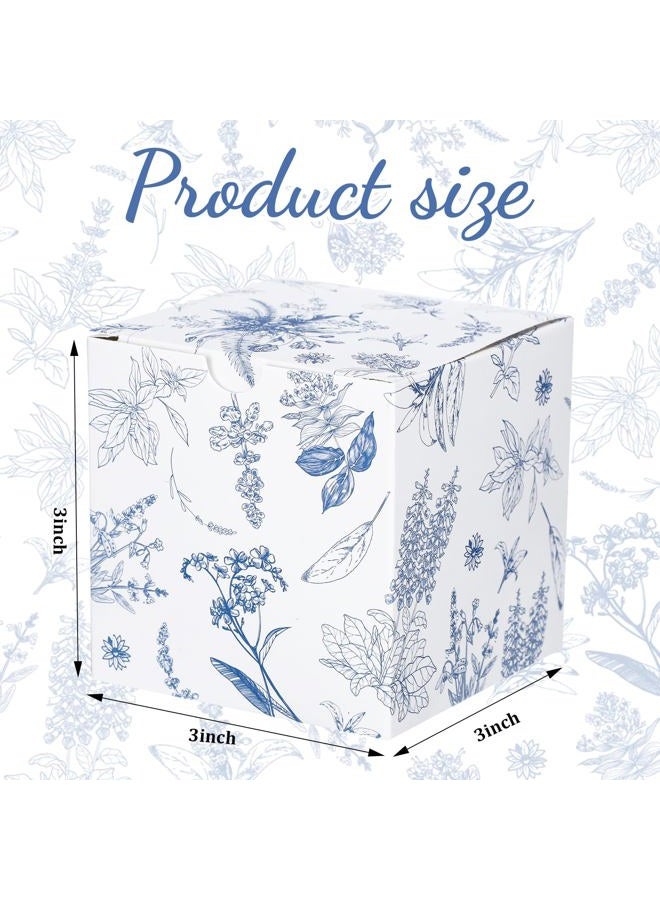 TecUnite 50 Pcs 3x3x3'' Blue Floral Paper Gift Boxes Chinoiserie Floral Print Paper Gift Box Blue White Party Bag Hydrangea Branches Packaging Bag for Wedding Birthday Cardstock Shower Party Supply - Image 2