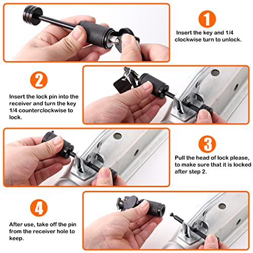 CZC AUTO Hitch Lock Set Dia 5/8 Inch Trailer Hitch Receiver Pin Lock Keyed Alike for Class III IV 2" and 2-1/2" Receiver Dia 1/4 Inch Hitch Coupler Lock with 2-1/2 Inch Span Fit Latch-Type Couplers - Image 5
