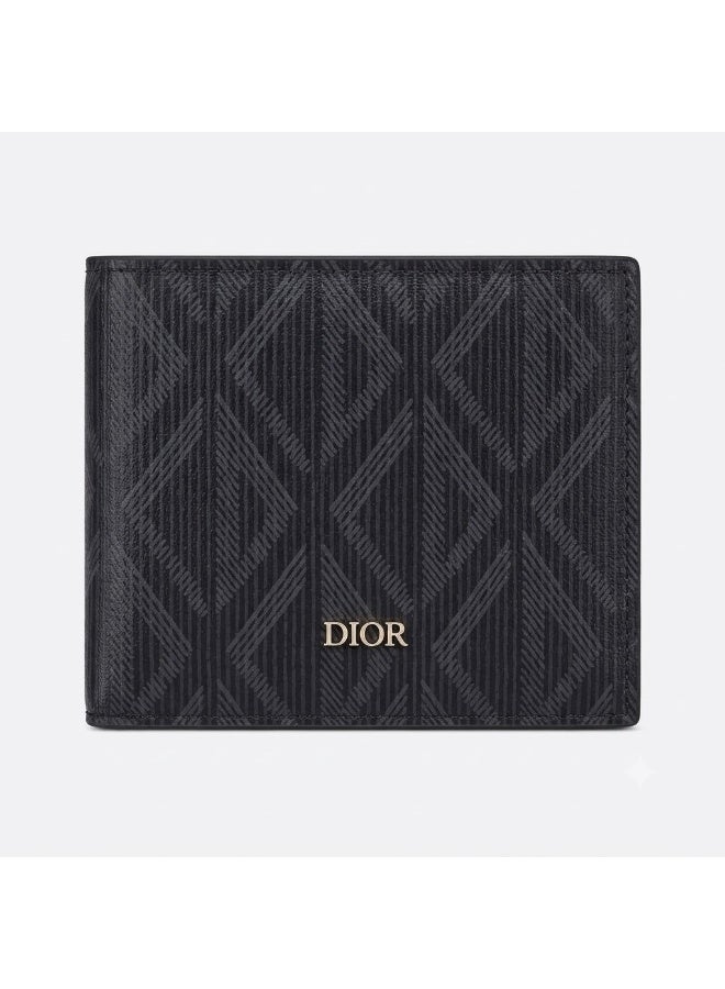 Dior Men's Black & Grey Bifold Wallet with Geometric Monogram Pattern
