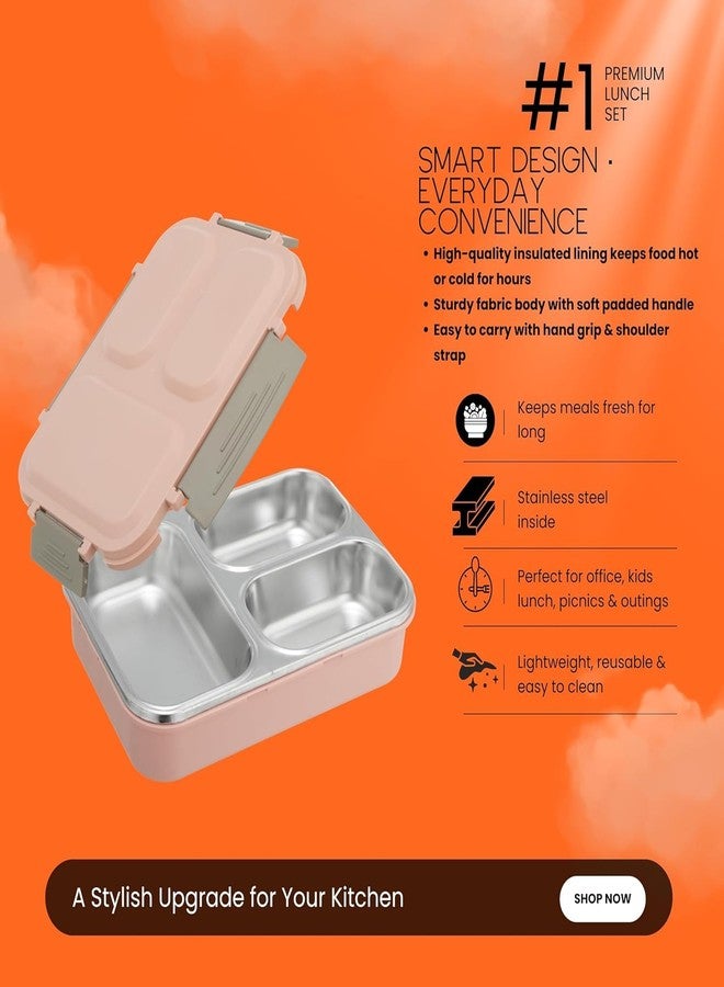 Gcrox Lunch Box for Office Use | Tiffin Box for School & Work | 3-Compartment Stainless Steel Tiffin Box Leak-Proof Insulated Lunch Boxes for Kids & Adults - Image 4