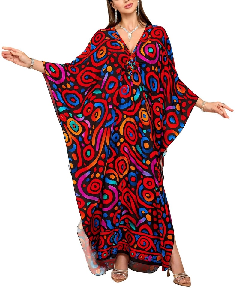 IMAGEKOPE Kaftan Dresses for Women Plus Size V-Neck Moo Moos Batwing Kaftan Beach Dress Bathing Suit Cover-Up Loungewear - Image 1