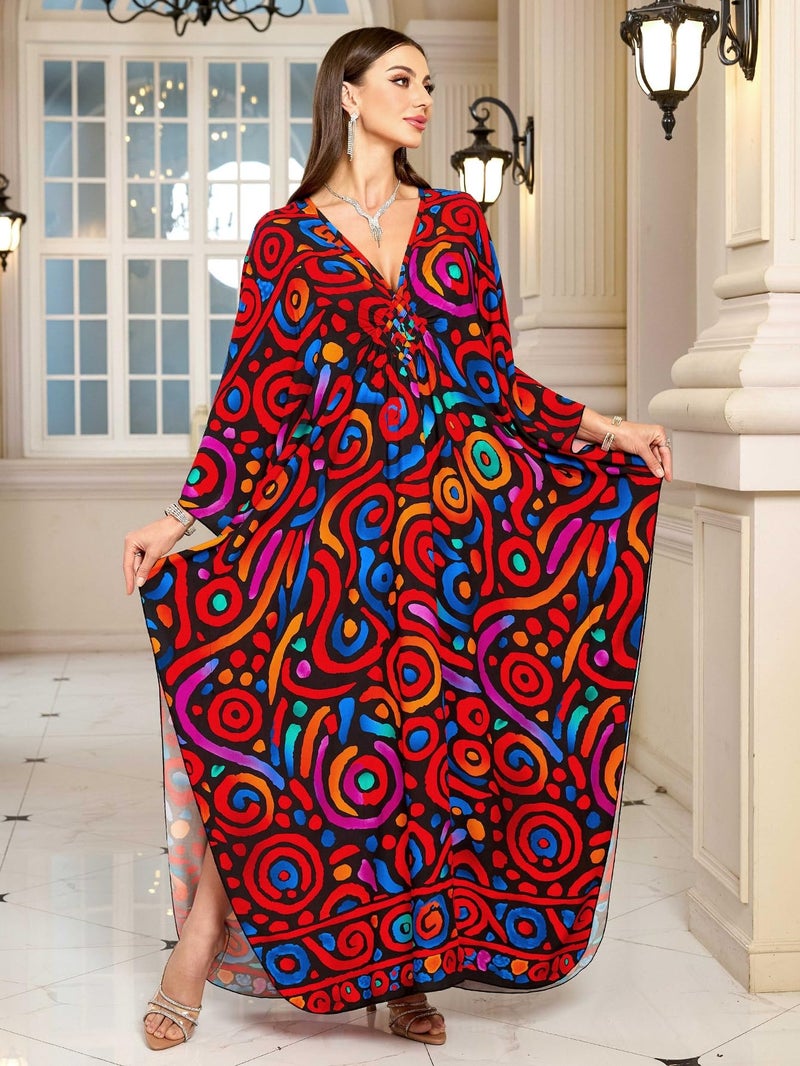 IMAGEKOPE Kaftan Dresses for Women Plus Size V-Neck Moo Moos Batwing Kaftan Beach Dress Bathing Suit Cover-Up Loungewear - Image 4