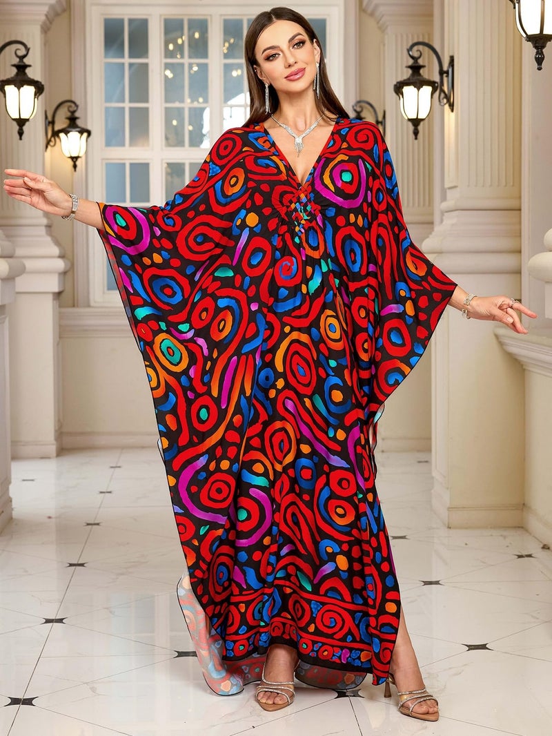IMAGEKOPE Kaftan Dresses for Women Plus Size V-Neck Moo Moos Batwing Kaftan Beach Dress Bathing Suit Cover-Up Loungewear - Image 2