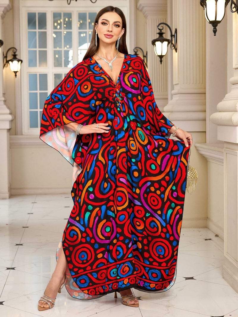 IMAGEKOPE Kaftan Dresses for Women Plus Size V-Neck Moo Moos Batwing Kaftan Beach Dress Bathing Suit Cover-Up Loungewear - Image 5