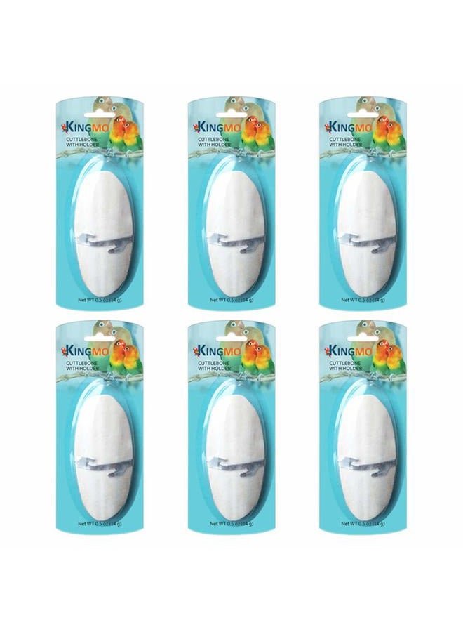 Jmxus 5"-5.5" Bird Cuttlebone for Parakeets, Cuddle Bone with Metal Holder, Cuttlefish Bone for Sharp Beaks, Natural Birds Calcium for Parrots Cockatiels Budgie, 6 Pcs - Image 1