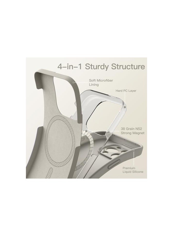 جي تيك حافظة JETech من السيليكون المغناطيسي لهاتف iPhone 15 Pro Max مقاس 6.7 بوصة، متوافقة مع MagSafe، غطاء هاتف مع عدسة الكاميرا حماية كاملة (تيتانيوم طبيعي) - Image 5