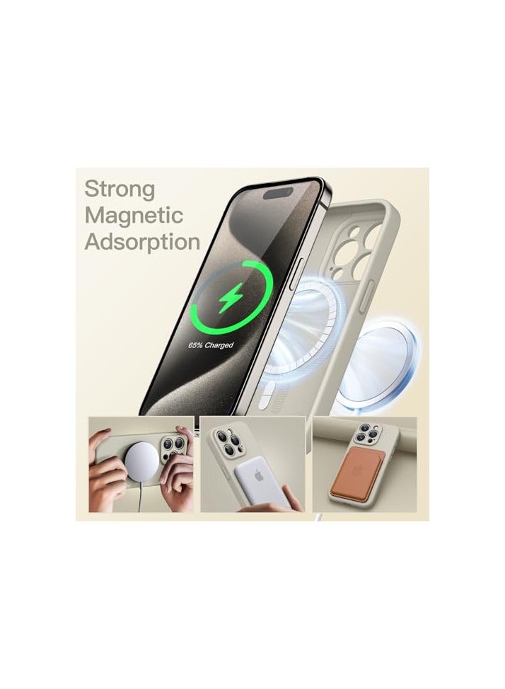 جي تيك حافظة JETech من السيليكون المغناطيسي لهاتف iPhone 15 Pro Max مقاس 6.7 بوصة، متوافقة مع MagSafe، غطاء هاتف مع عدسة الكاميرا حماية كاملة (تيتانيوم طبيعي) - Image 4