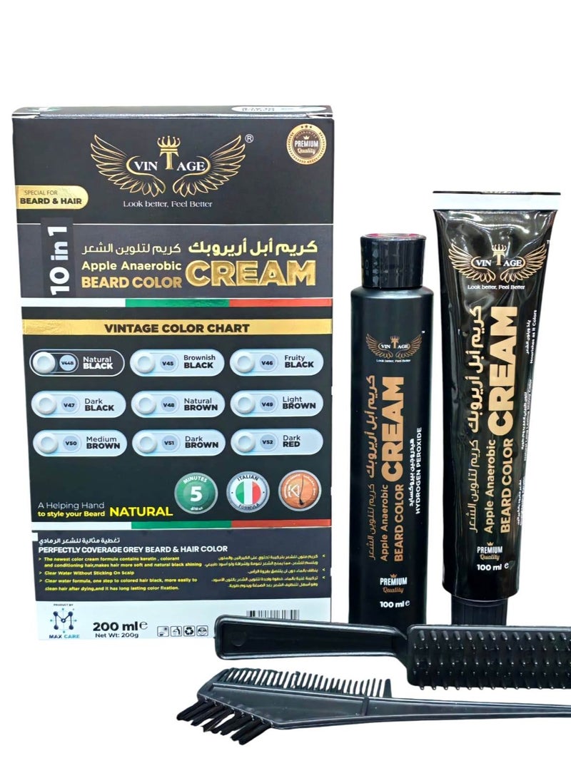 Vintage Apple Anaerobic Beard & Hair Color Cream Natural black (V44B)  – Covers Gray Hair in 5 Minutes – Formula – Complete 10 in 1 Kit - Image 2