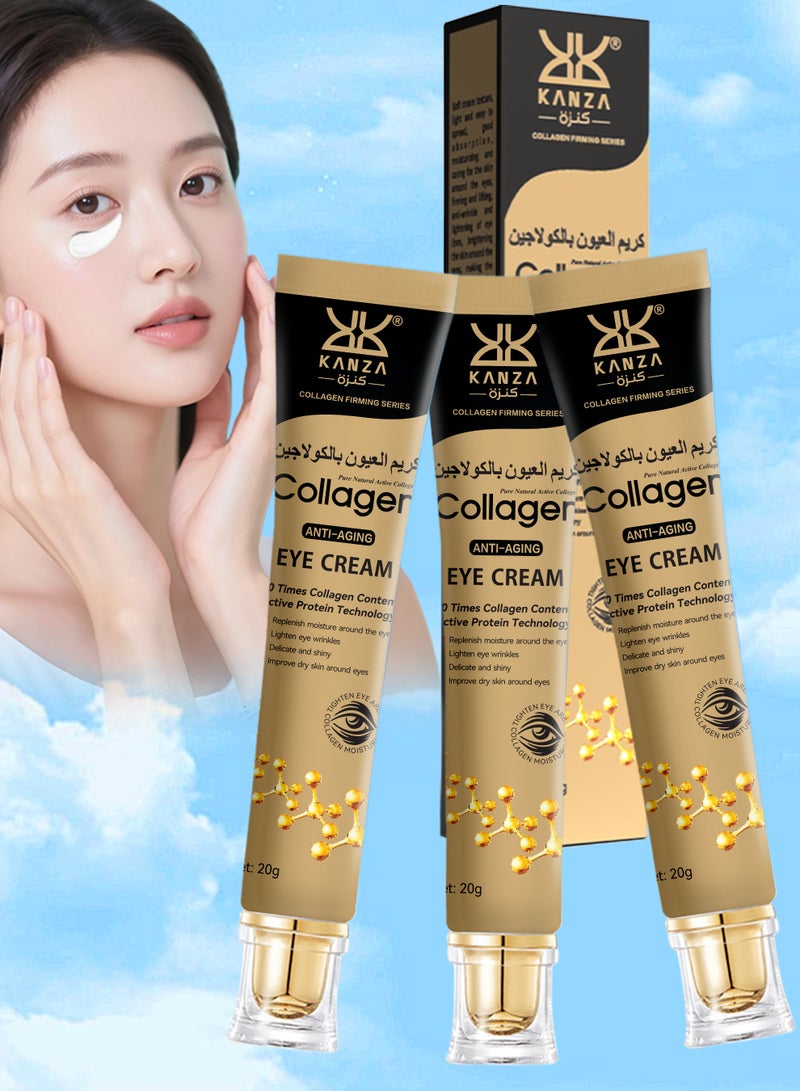 Kanza كريم العين المضاد للشيخوخة بالكولاجين 20 جرام - 3 قطع - كريم مرطب ومشدود ضد التجاعيد تحت العينين لدوائر الظلام وكريم بيبتيد للعينين وكريم للانتفاخ وتحسين مرونة البشرة - Image 1