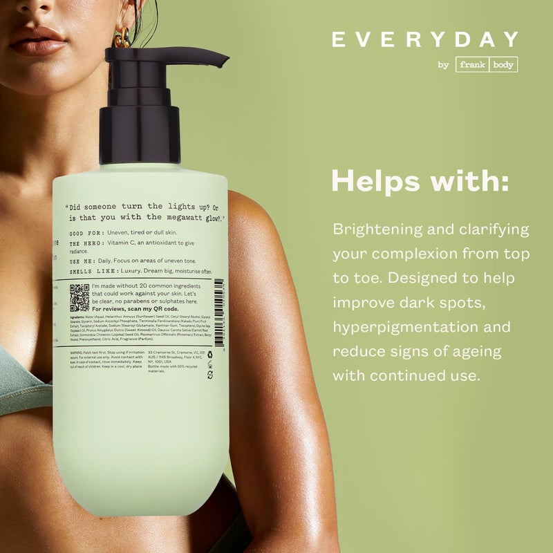 frank body Brightening Body Lotion | Evens Tone, Brightens Dark Spots & huperpigmentation | Vitamin C, Kakadu Plum & Vitamin B5 | Bamboo & Camellia Scent | Vegan & Cruelty Free | 250ml / 8.45 fl oz - Image 5