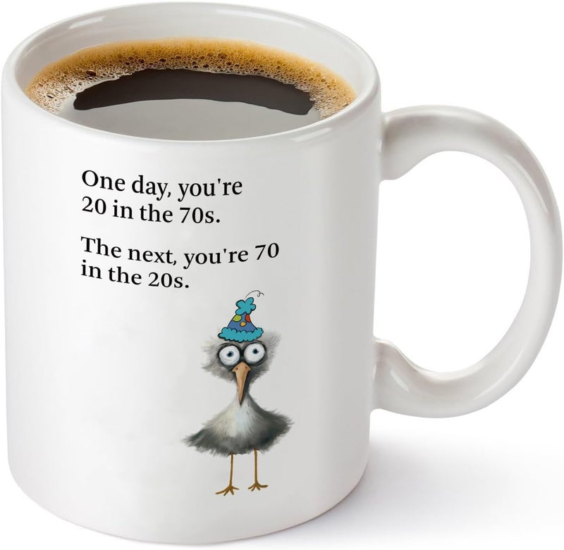 COLINHELIN Funny 70 Years Old Birthday Gift, Humorous 70th Birthday Coffee Mug Gift for Dad Mom Grandpa Grandma Uncle Friend, Ideal 1956 Bday Gift for Women Men, 11oz White Ceramic Cup - Image 1