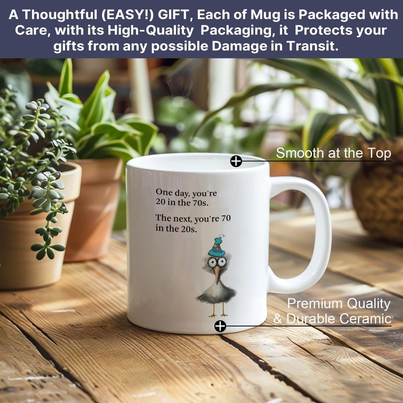 COLINHELIN Funny 70 Years Old Birthday Gift, Humorous 70th Birthday Coffee Mug Gift for Dad Mom Grandpa Grandma Uncle Friend, Ideal 1956 Bday Gift for Women Men, 11oz White Ceramic Cup - Image 3