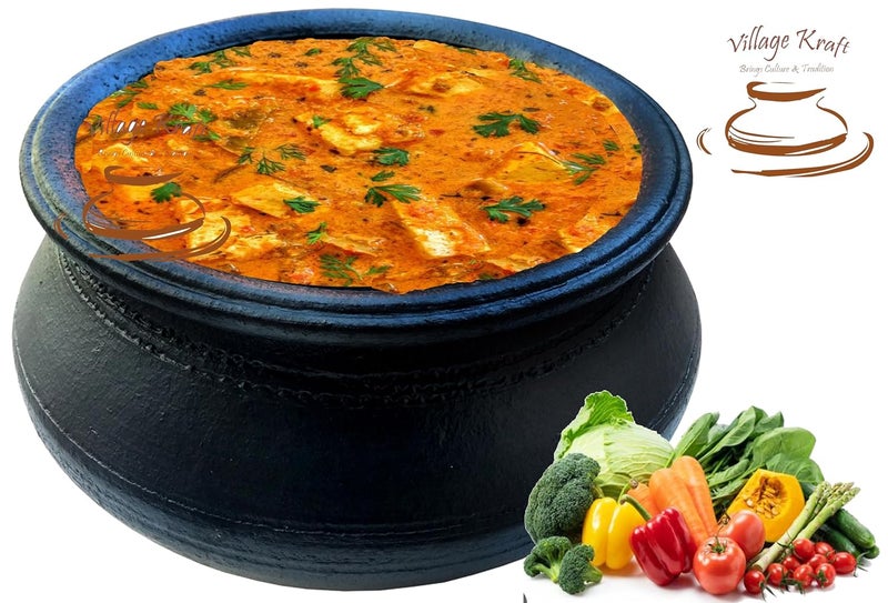 VILLAGE KRAFT VILLAGE KRAFT UnglazedUncoated Organic Crafts Potter Wheel Clay PotsCookwareEarthen KadaiMud HandiCurryBiryani PotDeep BurnedMitti Ke Bartan for Cooking Serving25 L1 PieceBlack  - Image 4
